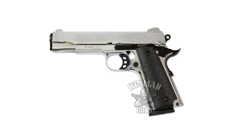 Стартовый пистолет KUZEY 911 Chrome Engraved с дополнительным магазином