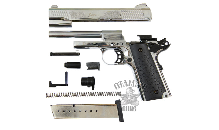 Стартовый пистолет KUZEY 911 Chrome Engraved с дополнительным магазином