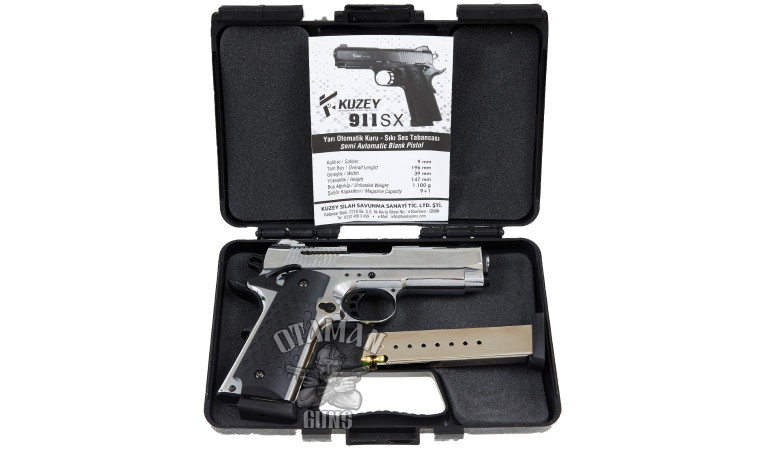 Стартовый пистолет KUZEY 911 Chrome Engraved с дополнительным магазином