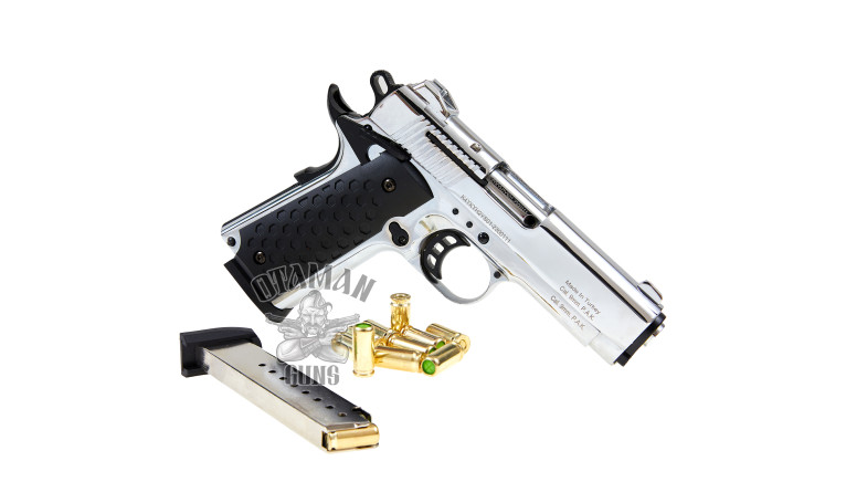 Стартовый пистолет KUZEY 911 Chrome Engraved с дополнительным магазином