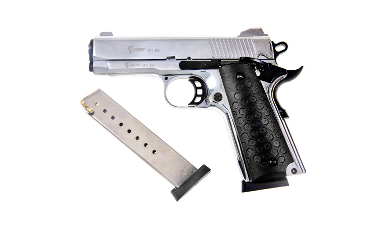 Стартовый пистолет KUZEY 911 Chrome Engraved с дополнительным магазином