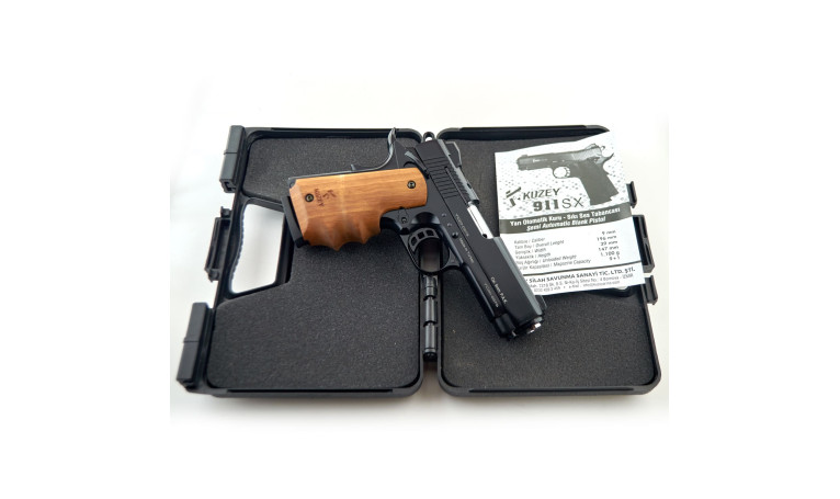 Стартовый пистолет KUZEY 911 SX Black/Brown Wooden Grips с дополнительным магазином