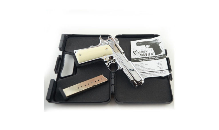 Стартовый пистолет KUZEY 911 SX Chrome с дополнительным магазином