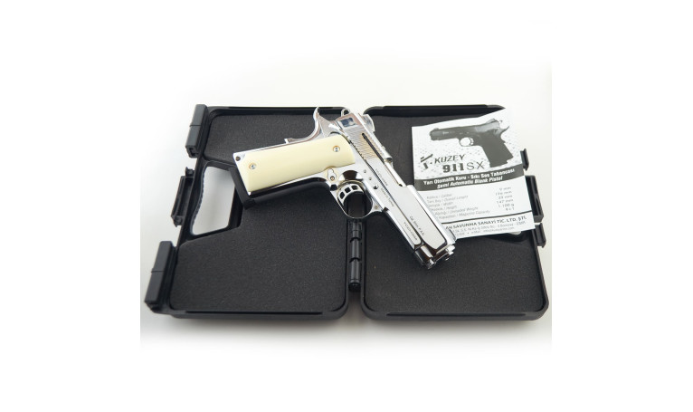 Стартовый пистолет KUZEY 911 SX Chrome с дополнительным магазином