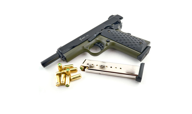 Cтартовый пистолет Kuzey 911 Black/Green Grips с дополнительным магазином